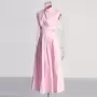 TWOTWINSTYLE-vestido recortado para mujer, cuello levantado, sin mangas, cintura alta, liso, minimalista, moda media, verano 202