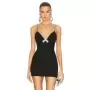 JUNE LIPS-vestido de noche negro con diamantes de imitación para mujer, ropa Sexy con cuello en V y Espalda descubierta, para di