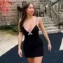 JUNE LIPS-vestido de noche negro con diamantes de imitación para mujer, ropa Sexy con cuello en V y Espalda descubierta, para di