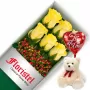 OFERTA DE CAJA CON 6 ROSAS AMARILLAS MAS PELUCHE Y GLOBO TE AMO