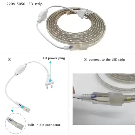 Tira de luces LED con enchufe europeo, cinta Lano Flexible, resistente al agua, 60leds/m, 1M/5M/10M/20M, AC220V, SMD 5050