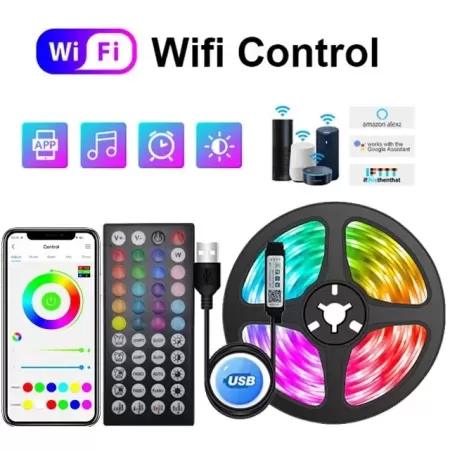 Tira de Luces Led RGB 5050 con Bluetooth para decoración de habitación, cinta de diodo Flexible con Control por aplicación, Wifi