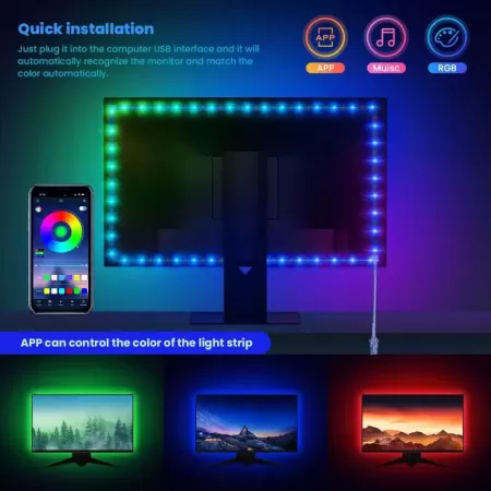 Tiras LED RGBIC para fondo de PC inmersivo, pantalla de Monitor a Color, caja de sincronización USB Compatible con Win PC, ilumi