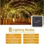 Guirnalda de luces LED solares para exteriores, guirnalda de decoración de jardín impermeable, 8 modos, alambre de cobre, luz pa