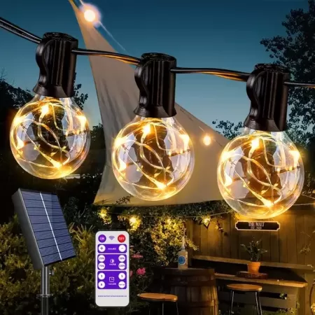 Guirnalda de luces solares para Patio, luces colgantes impermeables exteriores, 8 modos de luz, decoración de fiesta para Patio 