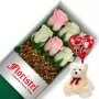 OFERTA DE CAJA CON 6 ROSAS MIX ROSADAS Y BLANCAS MAS PELUCHE Y GLOBO TE AMO