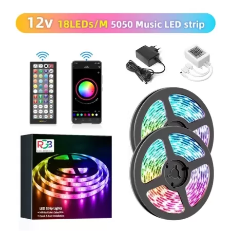 ColorRGB, luces led,RGB 5050 cinta Flexible DIY tira de luz Led RGB cinta de diodo DC 12V app bluetooth Clase de eficiencia e