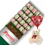 OFERTA DE CAJA CON 24 ROSAS MIX ROSADAS Y BLANCAS MAS PELUCHE Y GLOBO TE AMO