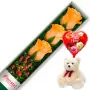 CAJA CON 3 ROSAS DAMASCO MAS GLOBO DÍA DE LA MADRE Y PELUCHE