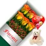 CAJA CON 6 ROSAS CIRCUS MAS GLOBO DÍA DE LA MADRE Y PELUCHE