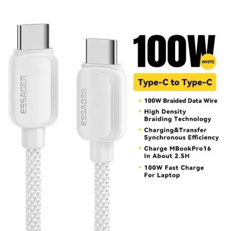 Essager-Cable USB tipo C de carga rápida, 100W