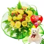 RAMO DE 12 ROSAS AMARILLAS MÁS GLOBO DÍA DE LA MADERE Y PELUCHE