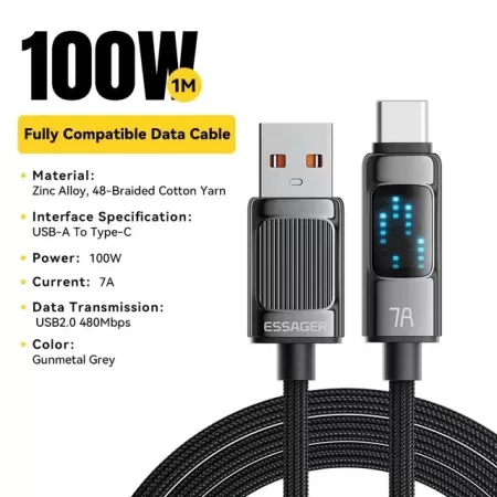 Essager-Cable USB tipo C de carga rápida, 100W