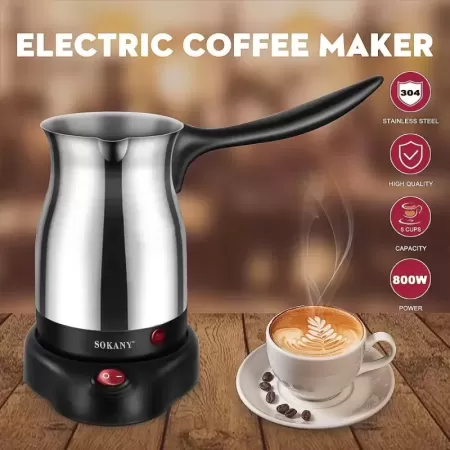 Cafetera eléctrica portátil de 800W, máquina de café turca y griega, de acero inoxidable, para casa, oficina, Té Espresso, Moka