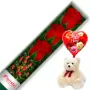 CAJA CON 3 ROSAS ROJAS MAS GLOBO DÍA DE LA MADRE Y PELUCHE