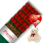 CAJA CON 24 ROSAS ROJAS MÁS GLOBO DÍA DE LA MADRE Y PELUCHE 